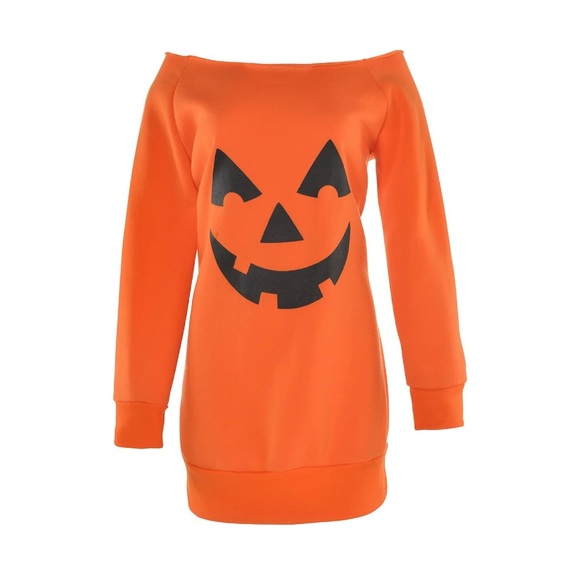 Women’s Orange Pumpkin Off-Shoulder Tunic (Adult Standard - Picture 2 of 2